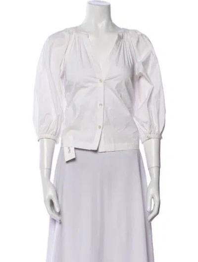 Pre-owned Staud V-neck Three-quarter Sleeve Crop Top In White