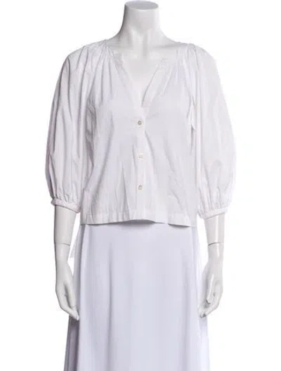 Pre-owned Staud V-neck Three-quarter Sleeve Crop Top In White