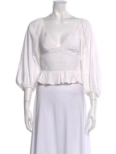 Pre-owned Staud V-neck Three-quarter Sleeve Crop Top In White