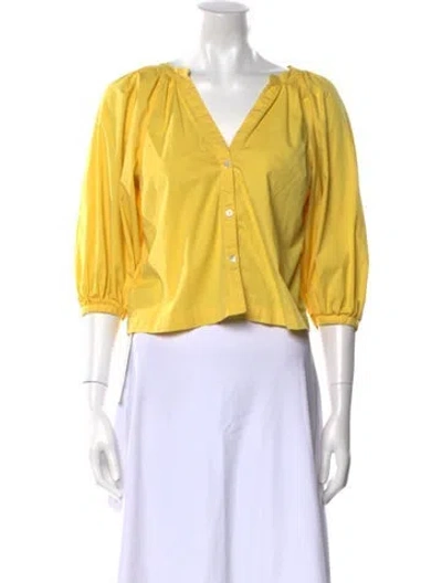 Pre-owned Staud V-neck Three-quarter Sleeve Crop Top In Yellow