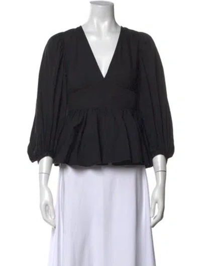 Pre-owned Staud V-neck Three-quarter Sleeve Top In Blue