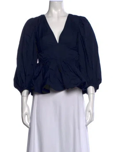 Pre-owned Staud V-neck Three-quarter Sleeve Top In Blue