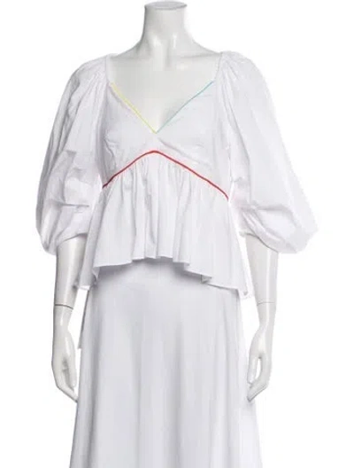 Pre-owned Staud V-neck Three-quarter Sleeve Top In White