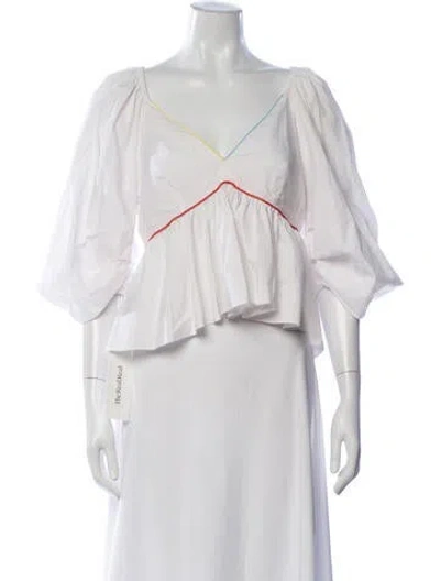 Pre-owned Staud V-neck Three-quarter Sleeve Top In White