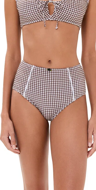 Staud Wailea Bikini Bottoms Dark Chocolate Micro Check