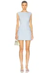 Staud Walker Mini Dress In Sky Micro Check In Sky Micro Check