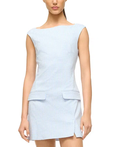 Staud Walker Mini Dress In Sky Micro Check In Multi