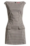 Staud Walker Micro Check Sheath Dress In Dark Chocolate Micro Check
