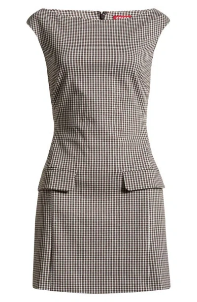 Staud Walker Micro Check Sheath Dress In Dark Chocolate Micro Check