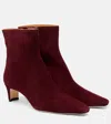Staud Wally 55 Suede Ankle Boots In Burgundy