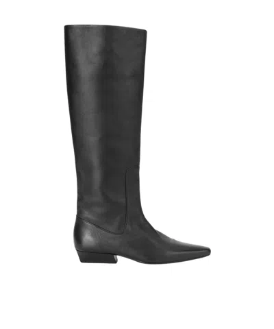 Staud Wally Leather Flat Knee-high Boots In Black