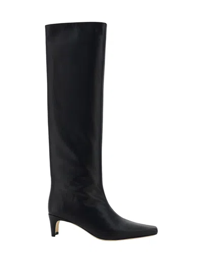 Staud Leather Wally Knee-high Boots 55 In Blk Black