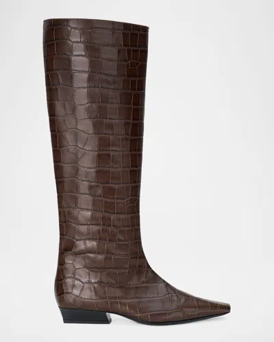 Staud Wally Croc-embossed Leather Flat Knee-high Boots In Multi
