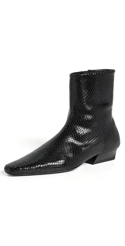 Staud Wally Flat Ankle Boots Black Snake