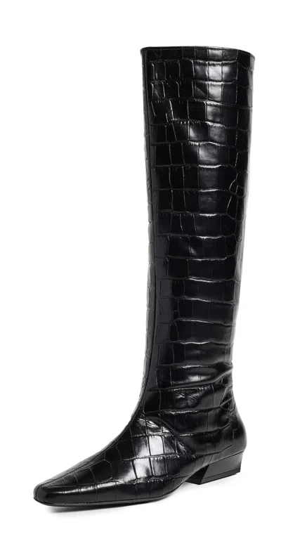 STAUD WALLY FLAT BOOTS BLACK CROCO