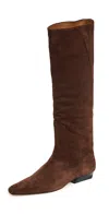 Staud Wally Suede Flat Knee-high Boots In Mahogany