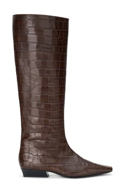 Staud Wally Flat Knee High Boot In Espresso Croco