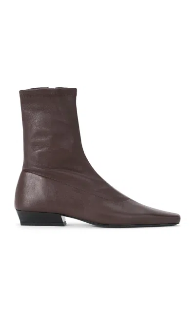 Staud Wally Flat Leather Ankle Boots In Brown