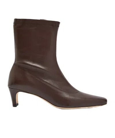 Staud Wally Leather Ankle Boots In Burgundy