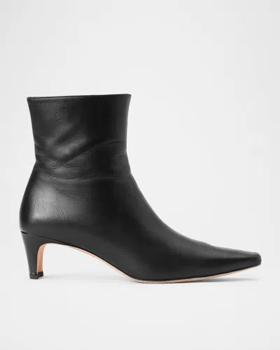 Staud Wally Leather Square-toe Ankle Booties In Black