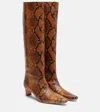 Staud Wally Snake-effect Leather Knee-high Boots In Brown