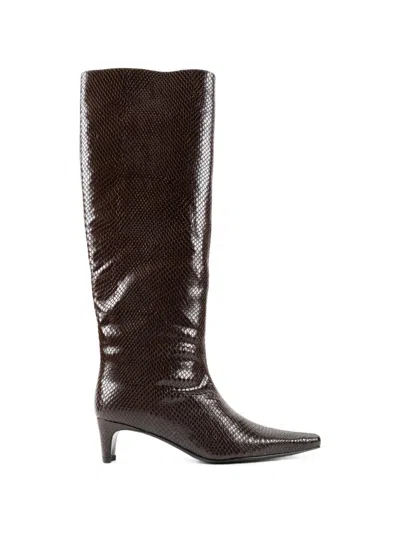Staud Wally Snake-effect Boots In Brown
