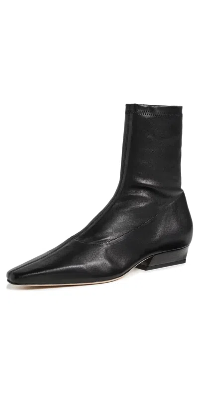 Staud Wally Sock Flat Leather Ankle Boots Black