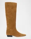 Staud Wally Suede Flat Knee-high Boots In Brown