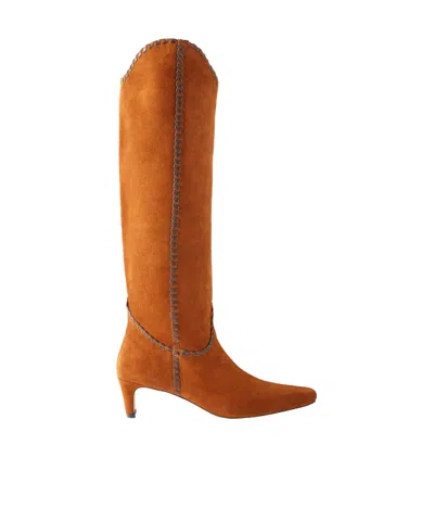 Staud Wally Suede Knee Boots In Brown