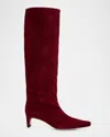 Staud Wally Suede Patchwork Tall Boots In Burgundy