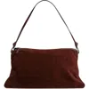 Staud Wally Suede Shoulder Bag In Mahogany