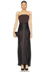 Staud Wayfaring Strapless Evening Gown In Dark Chocolate