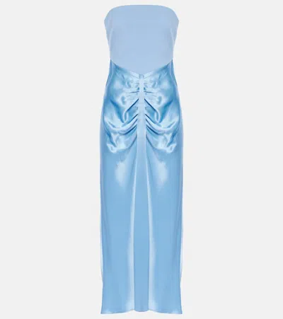 Staud Wayfaring Ponte And Satin Midi Dress In Azure