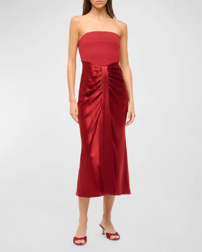 Staud Wayfaring Strapless Midi Dress In Rouge