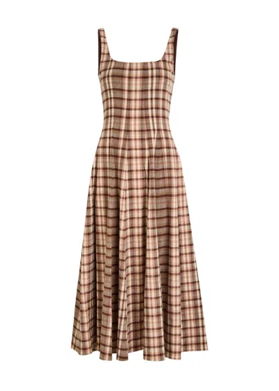 Staud Wells Checked Linen-blend Midi Dress In Multicoloured