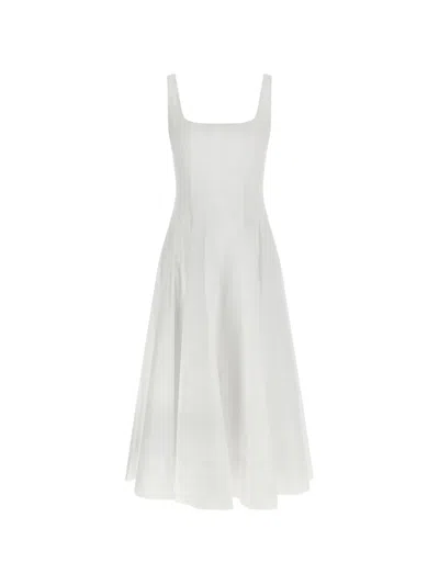 Staud Poplin Midi Dress Corset Style Design In White