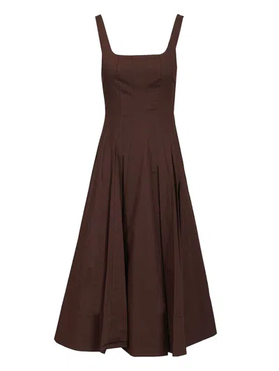 Staud Wells Cotton Popelin Dress Dresses Brown In Burgundy