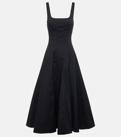 Staud Wells Cotton Poplin Midi Dress In Black