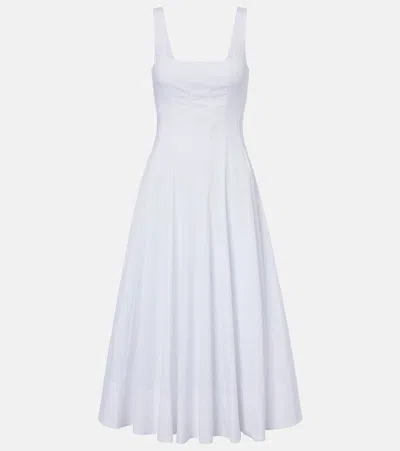 Staud Wells Cotton Poplin Midi Dress In White