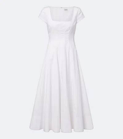 Staud Wells Pleated Cotton-blend Poplin Midi Dress In White