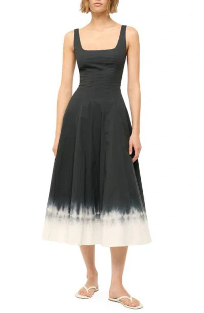 Staud Wells Dress Onyx Tie Dye In Black