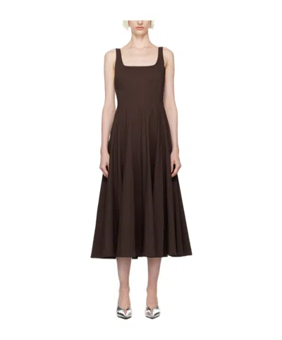 Staud Wells Pleated Cotton-blend Poplin Midi Dress In Black