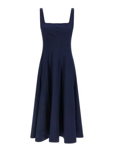 Staud Wells Flared Midi Dress In Blue