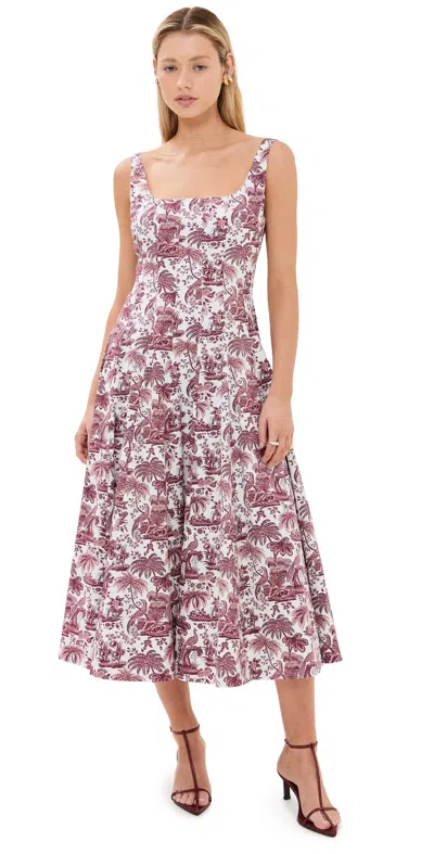 Staud Wells Pleated Printed Cotton-blend Poplin Midi Dress In Multi