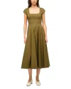 Staud Wells Short Sleeve Stretch Cotton Midi Dress In Earth