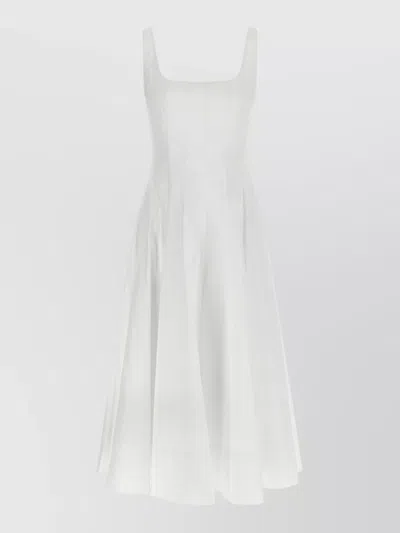 Staud Wells Dress Flared Skirt Midi Length In White