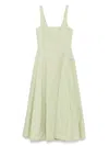 Staud Wells Pleated Cotton-blend Poplin Midi Dress In Green