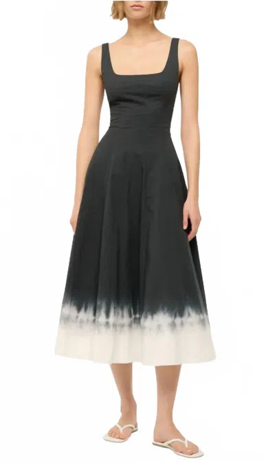 Staud Wells Dress In Onyx Tie Dye In Black