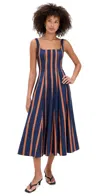 Staud Wells Dress Railroad Stripe In Blue