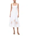 Staud Wells Pleated Printed Cotton-blend Poplin Midi Dress In White